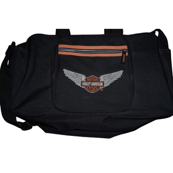 Harley-Davidson Black Duffel Bag with Winged Logo – Travel/Gym/Overnight Bag - Picture 2 of 7